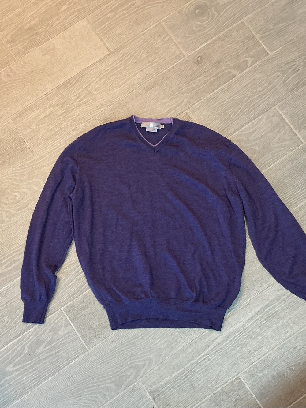Luigi Baldo 100% Extra Fine Merino Wool  V-Neck Sweater Deep Purple Sz XXL